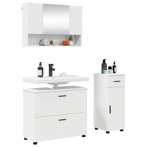 vidaXL Bathroom Furniture Set with Shelf 3 pcs White 76.5 x 35 x 64 cm