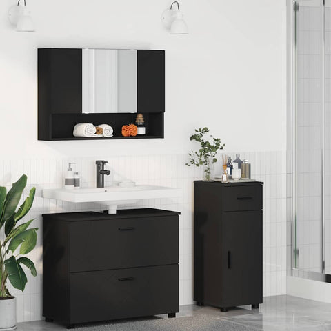 vidaXL Bathroom Furniture Set with Shelf 3 pcs Black 76.5 x 35 x 64 cm