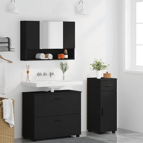 vidaXL Bathroom Furniture Set with Shelf 3 pcs Black 76.5 x 35 x 64 cm