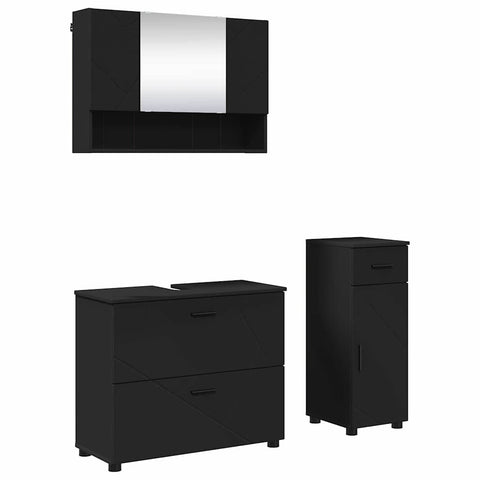 vidaXL Bathroom Furniture Set with Shelf 3 pcs Black 76.5 x 35 x 64 cm