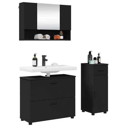vidaXL Bathroom Furniture Set with Shelf 3 pcs Black 76.5 x 35 x 64 cm