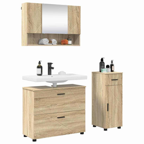 vidaXL Bathroom Furniture Set 3 pcs Sonoma oak 76.5 x 35 x 64 cm
