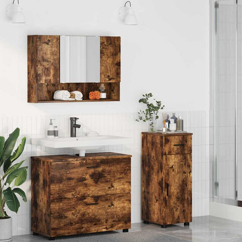 vidaXL Bathroom Furniture Set 3 pcs Smoked oak 76.5 x 35 x 64 cm