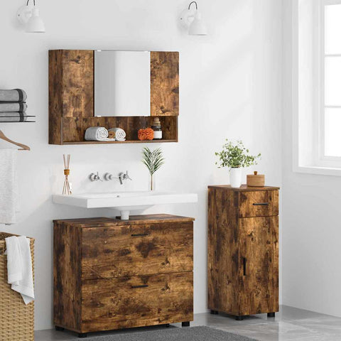 vidaXL Bathroom Furniture Set 3 pcs Smoked oak 76.5 x 35 x 64 cm