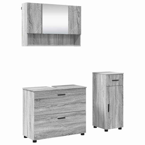 vidaXL Bathroom Furniture Set with Drawer with Shelf 3 pcs Grey Sonoma