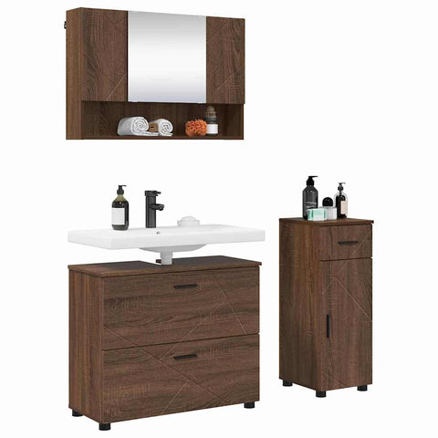 vidaXL Bathroom Furniture Set 3 pcs Brown oak 76.5 x 35 x 64 cm