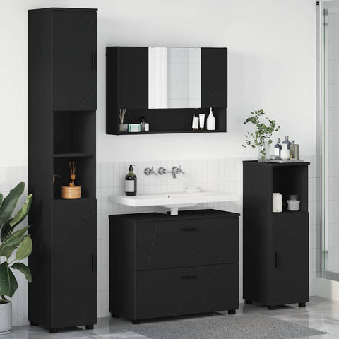 vidaXL Bathroom Furniture Set with Drawer 4 pcs Black 30 x 35 x 192 cm