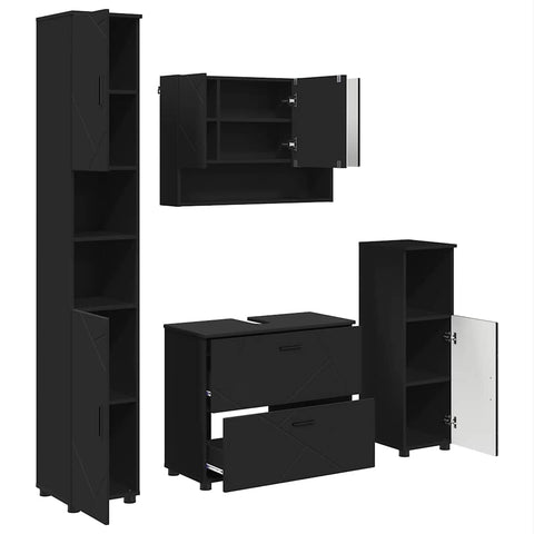 vidaXL Bathroom Furniture Set with Drawer 4 pcs Black 30 x 35 x 192 cm