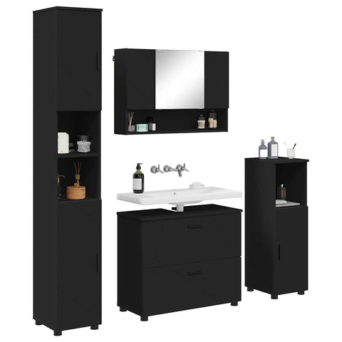 vidaXL Bathroom Furniture Set with Drawer 4 pcs Black 30 x 35 x 192 cm