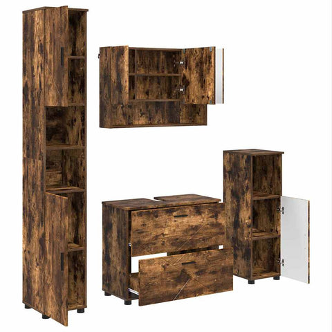 vidaXL Bathroom Furniture Set 4 pcs Smoked oak 30 x 35 x 192 cm