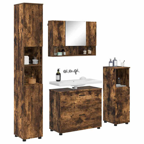 vidaXL Bathroom Furniture Set 4 pcs Smoked oak 30 x 35 x 192 cm