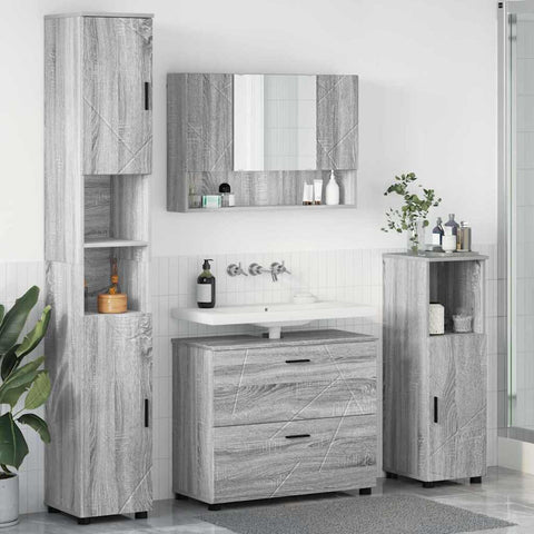 vidaXL Bathroom Furniture Set 4 pcs Grey sonoma 30 x 35 x 192 cm
