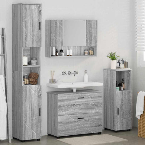 vidaXL Bathroom Furniture Set 4 pcs Grey sonoma 30 x 35 x 192 cm