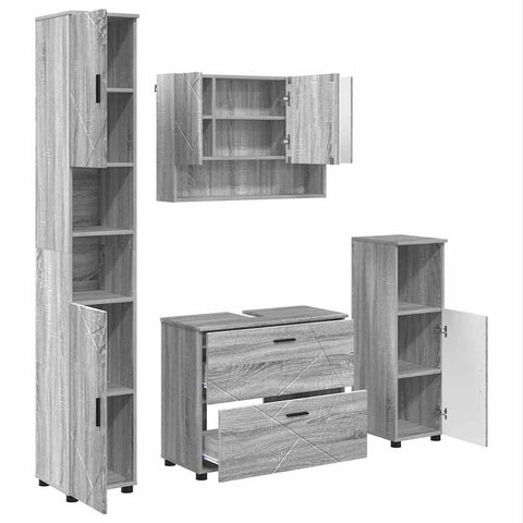 vidaXL Bathroom Furniture Set 4 pcs Grey sonoma 30 x 35 x 192 cm