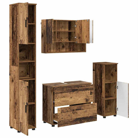 vidaXL Bathroom Furniture Set 4 pcs Old wood 30 x 35 x 192 cm