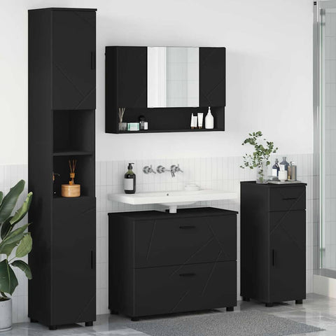 vidaXL Bathroom Furniture Set with Drawer 4 pcs Black 30 x 35 x 192 cm