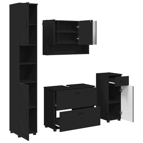 vidaXL Bathroom Furniture Set with Drawer 4 pcs Black 30 x 35 x 192 cm
