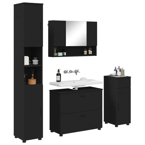 vidaXL Bathroom Furniture Set with Drawer 4 pcs Black 30 x 35 x 192 cm