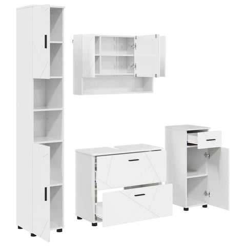 vidaXL Bathroom Furniture Set 4 pcs High gloss white 30 x 35 x 192 cm