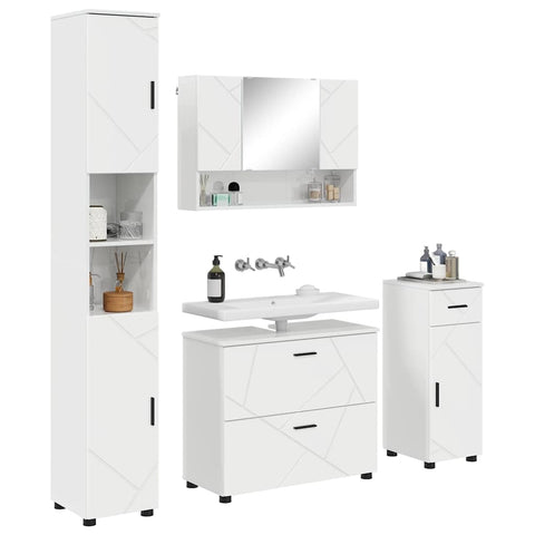 vidaXL Bathroom Furniture Set 4 pcs High gloss white 30 x 35 x 192 cm