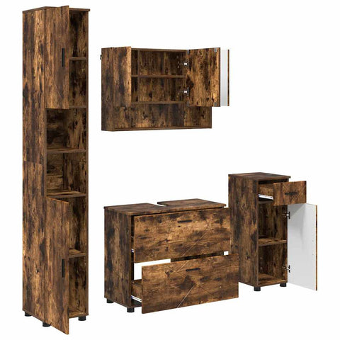 vidaXL Bathroom Furniture Set 4 pcs Smoked oak 30 x 35 x 192 cm