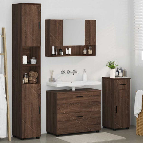 vidaXL Bathroom Furniture Set 4 pcs Brown oak 30 x 35 x 192 cm