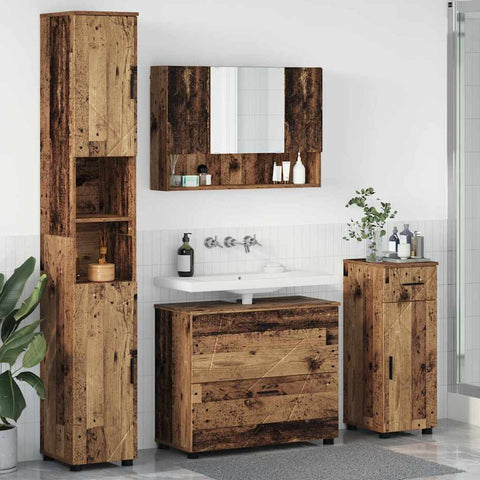 vidaXL Bathroom Furniture Set 4 pcs Old wood 30 x 35 x 192 cm