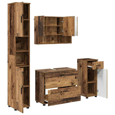vidaXL Bathroom Furniture Set 4 pcs Old wood 30 x 35 x 192 cm