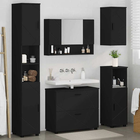 vidaXL Bathroom Furniture Set with Drawer 5 pcs Black 30 x 35 x 192 cm