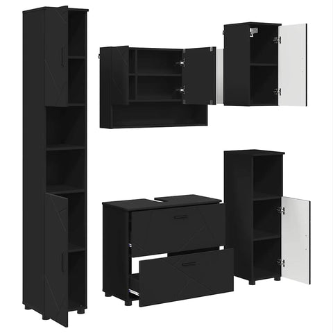 vidaXL Bathroom Furniture Set with Drawer 5 pcs Black 30 x 35 x 192 cm