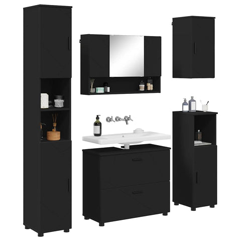 vidaXL Bathroom Furniture Set with Drawer 5 pcs Black 30 x 35 x 192 cm
