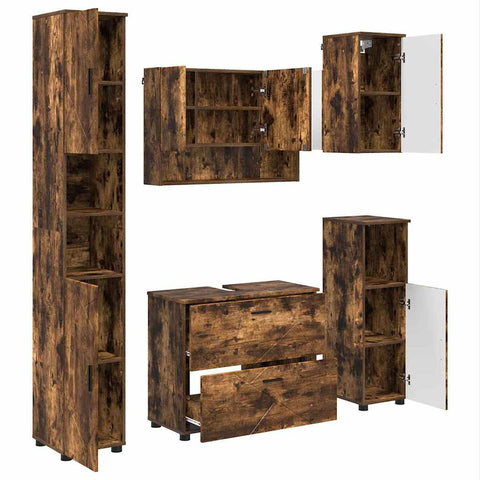 vidaXL Bathroom Furniture Set 5 pcs Smoked oak 30 x 35 x 192 cm