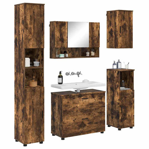 vidaXL Bathroom Furniture Set 5 pcs Smoked oak 30 x 35 x 192 cm