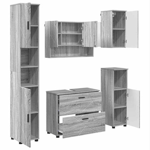 vidaXL Bathroom Furniture Set 5 pcs Grey sonoma 30 x 35 x 192 cm