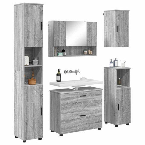 vidaXL Bathroom Furniture Set 5 pcs Grey sonoma 30 x 35 x 192 cm