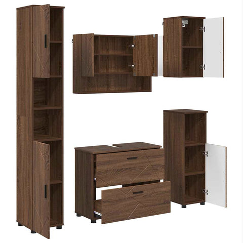 vidaXL Bathroom Furniture Set 5 pcs Brown oak 30 x 35 x 192 cm