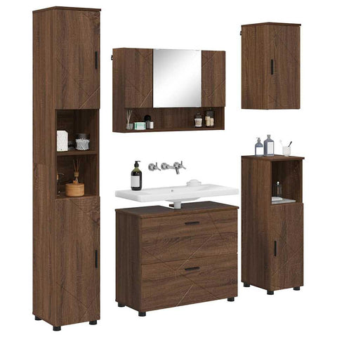 vidaXL Bathroom Furniture Set 5 pcs Brown oak 30 x 35 x 192 cm