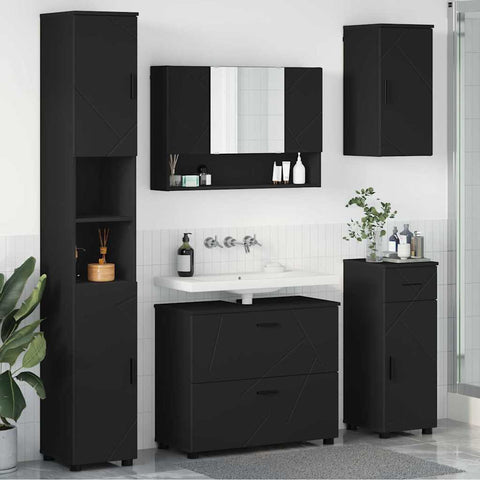 vidaXL Bathroom Furniture Set with Drawer 5 pcs Black 30 x 35 x 192 cm