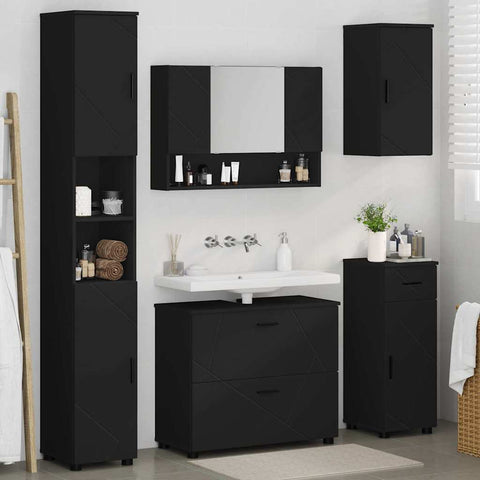 vidaXL Bathroom Furniture Set with Drawer 5 pcs Black 30 x 35 x 192 cm
