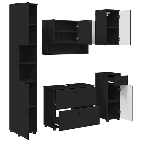 vidaXL Bathroom Furniture Set with Drawer 5 pcs Black 30 x 35 x 192 cm