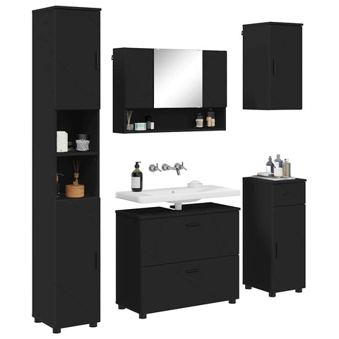 vidaXL Bathroom Furniture Set with Drawer 5 pcs Black 30 x 35 x 192 cm