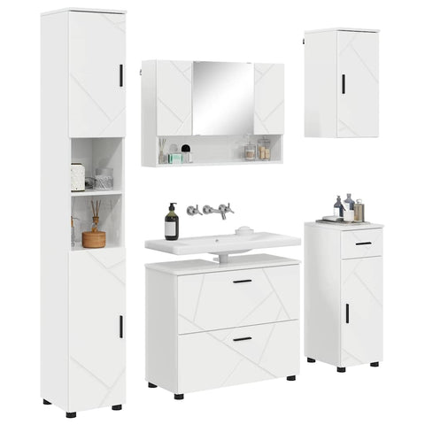 vidaXL Bathroom Furniture Set 5 pcs High gloss white 30 x 35 x 192 cm
