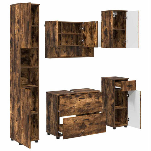 vidaXL Bathroom Furniture Set 5 pcs Smoked oak 30 x 35 x 192 cm