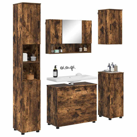 vidaXL Bathroom Furniture Set 5 pcs Smoked oak 30 x 35 x 192 cm