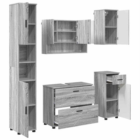 vidaXL Bathroom Furniture Set 5 pcs Grey sonoma 30 x 35 x 192 cm