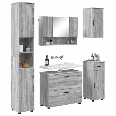 vidaXL Bathroom Furniture Set 5 pcs Grey sonoma 30 x 35 x 192 cm