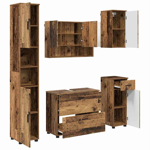 vidaXL Bathroom Furniture Set 5 pcs Old wood 30 x 35 x 192 cm