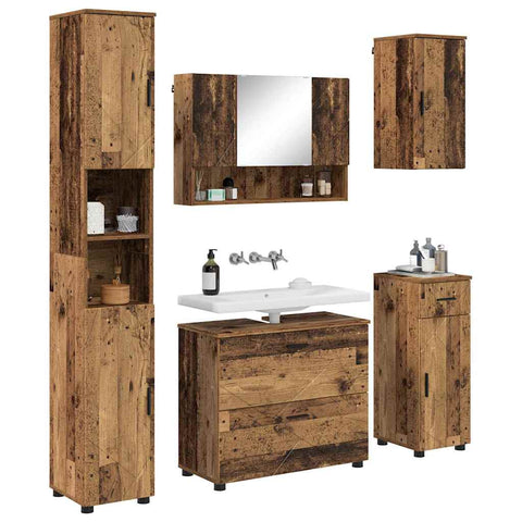 vidaXL Bathroom Furniture Set 5 pcs Old wood 30 x 35 x 192 cm