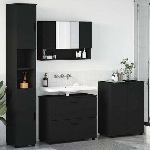 vidaXL Bathroom Furniture Set with Drawer 4 pcs Black 30 x 35 x 192 cm