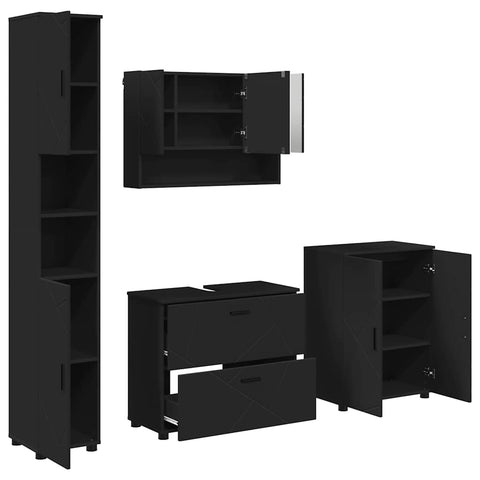 vidaXL Bathroom Furniture Set with Drawer 4 pcs Black 30 x 35 x 192 cm